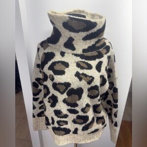 RD Style Animal Print Cowl Neck Sweater